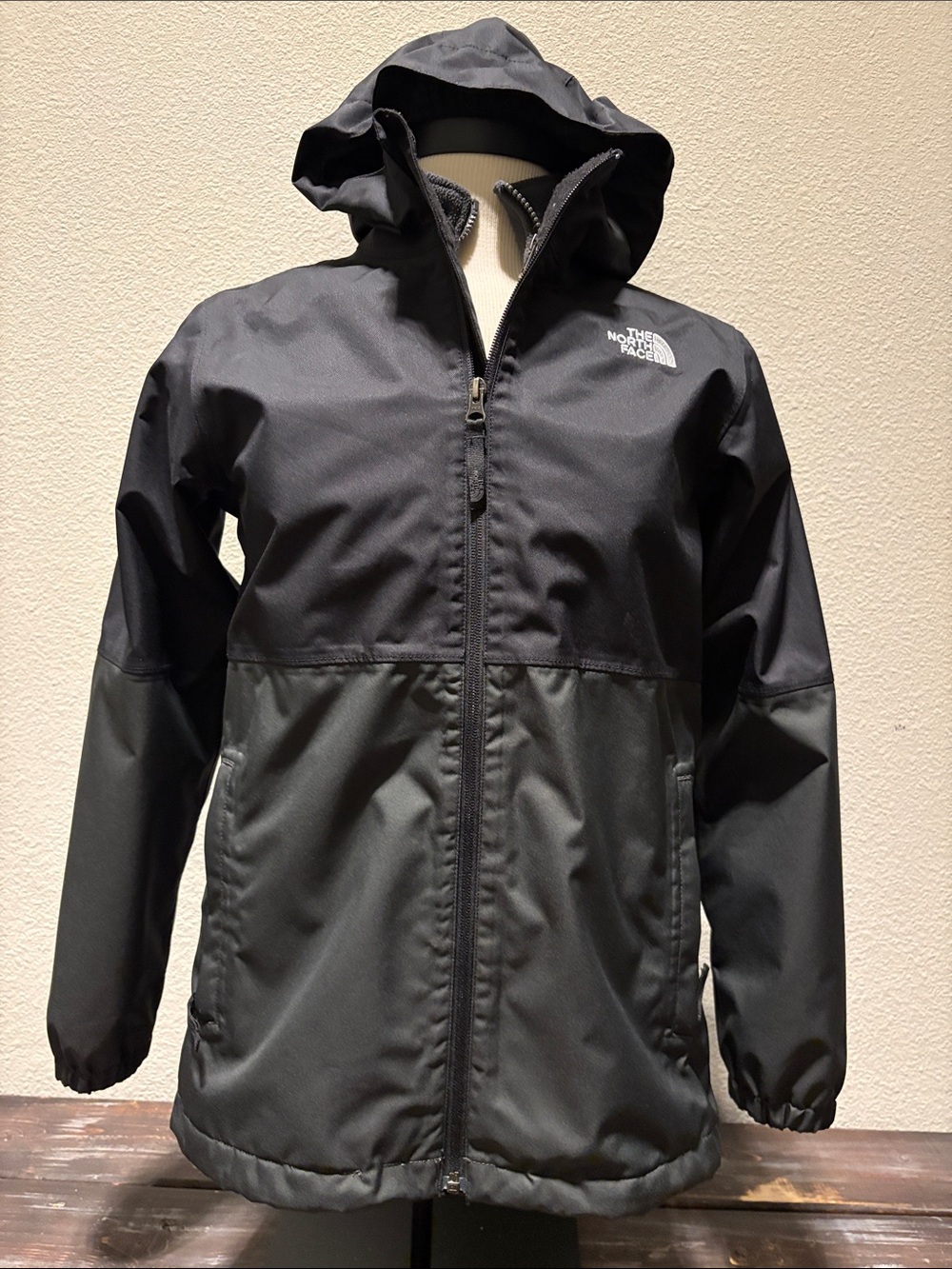 Black Hooded Kids Rain Jacket